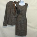 B-277 BG Collection Vintage Brown & Blue 2-Piece Set‎ Dress & Blazer Size 10