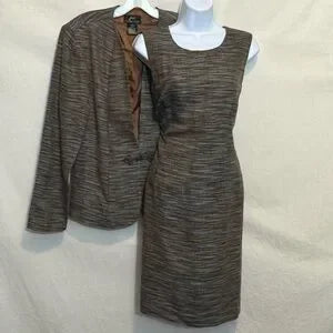 BG Collection Vintage Brown & Blue 2-Piece Set‎ Dress & Blazer Size 10 at A Golden Lady Boutique
