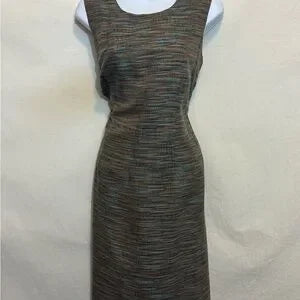 B-277 BG Collection Vintage Brown & Blue 2-Piece Set‎ Dress & Blazer Size 10