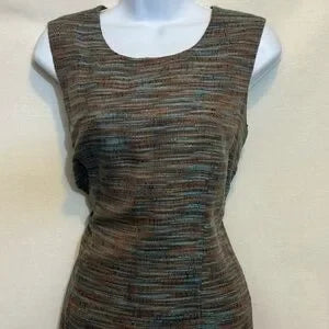 B-277 BG Collection Vintage Brown & Blue 2-Piece Set‎ Dress & Blazer Size 10
