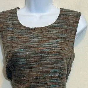 B-277 BG Collection Vintage Brown & Blue 2-Piece Set‎ Dress & Blazer Size 10