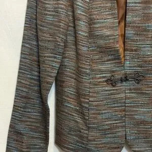 B-277 BG Collection Vintage Brown & Blue 2-Piece Set‎ Dress & Blazer Size 10