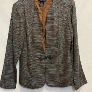B-277 BG Collection Vintage Brown & Blue 2-Piece Set‎ Dress & Blazer Size 10