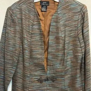 BG Collection Vintage Brown & Blue 2-Piece Set‎ Dress & Blazer Size 10
