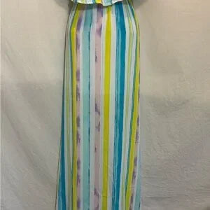 B-126‎ Peach Love California NWT Ruffle Colorful Stripe Maxi Dress Size M