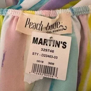 B-126‎ Peach Love California NWT Ruffle Colorful Stripe Maxi Dress Size M