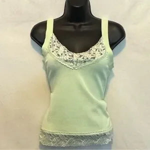 C-146 Dressbarn Green Lace Detail Sleeveless Pullover Sweater Size S‎