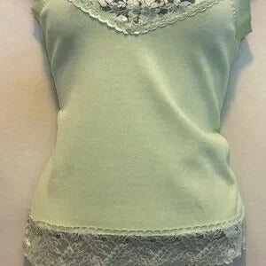 C-146 Dressbarn Green Lace Detail Sleeveless Pullover Sweater Size S‎