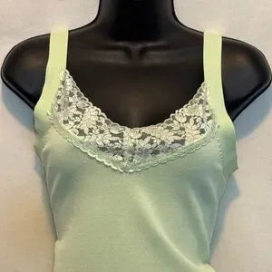 C-146 Dressbarn Green Lace Detail Sleeveless Pullover Sweater Size S‎