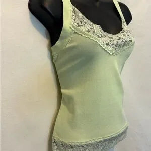 C-146 Dressbarn Green Lace Detail Sleeveless Pullover Sweater Size S‎
