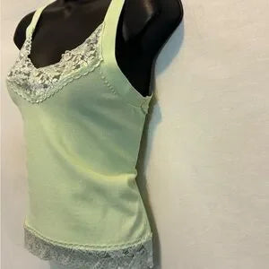 C-146 Dressbarn Green Lace Detail Sleeveless Pullover Sweater Size S‎