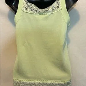 C-146 Dressbarn Green Lace Detail Sleeveless Pullover Sweater Size S‎