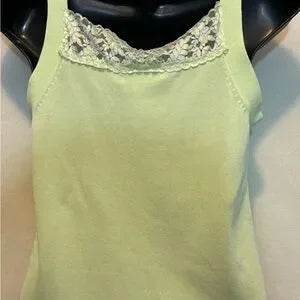 C-146 Dressbarn Green Lace Detail Sleeveless Pullover Sweater Size S‎