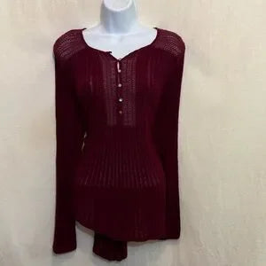 A-58 Lucky‎ Brand Red Long Sleeve High Low Pullover Sweater Size L