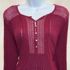 A-58 Lucky‎ Brand Red Long Sleeve High Low Pullover Sweater Size L