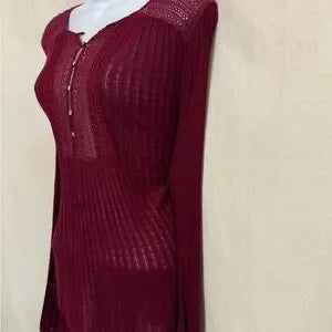A-58 Lucky‎ Brand Red Long Sleeve High Low Pullover Sweater Size L