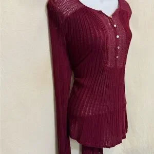 A-58 Lucky‎ Brand Red Long Sleeve High Low Pullover Sweater Size L