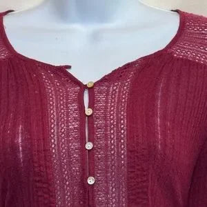 A-58 Lucky‎ Brand Red Long Sleeve High Low Pullover Sweater Size L