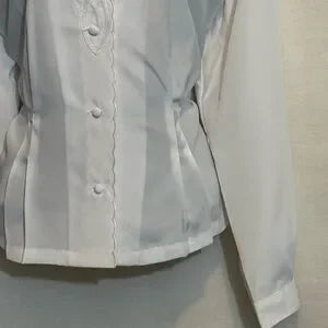 D-59 Anne Larson Vintage White Lace & Embroidered Long Sleeve Blouse Size MP‎