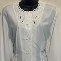 Anne Larson vintage white lace embroidered button down blouse petite medium women's long sleeve business casual top at A Golden Lady Boutique