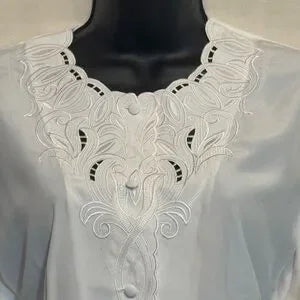 D-59 Anne Larson Vintage White Lace & Embroidered Long Sleeve Blouse Size MP‎