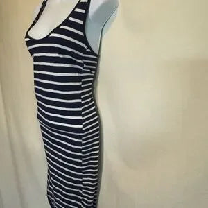 H-154 Boden Blue & White Stripe Sleeveless Summer‎ MIDI Dress Size 6