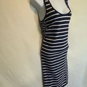 H-154 Boden Blue & White Stripe Sleeveless Summer‎ MIDI Dress Size 6