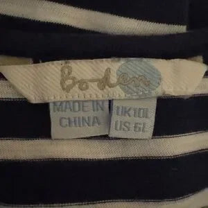 H-154 Boden Blue & White Stripe Sleeveless Summer‎ MIDI Dress Size 6